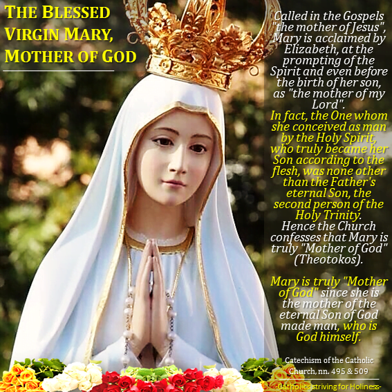 THE BLESSED VIRGIN MARY, MOTHER OF GOD. This is what the Catholic Church teaches and what we Catholics believe. 1
