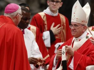 Pope Francis presents pallium to Archbishop Blair of Hartford, Conn., at Vatican 2