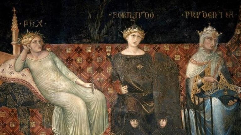 a painting of a woman and a woman sitting on a chair